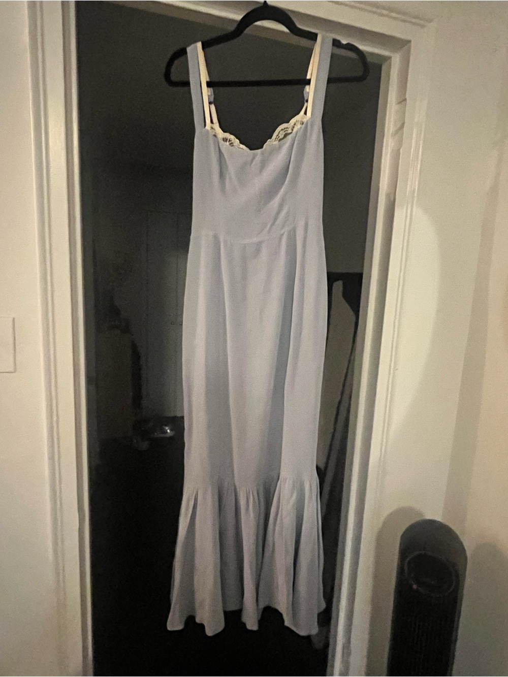 Reformation Pale Blue dress with Cream Lace Straps